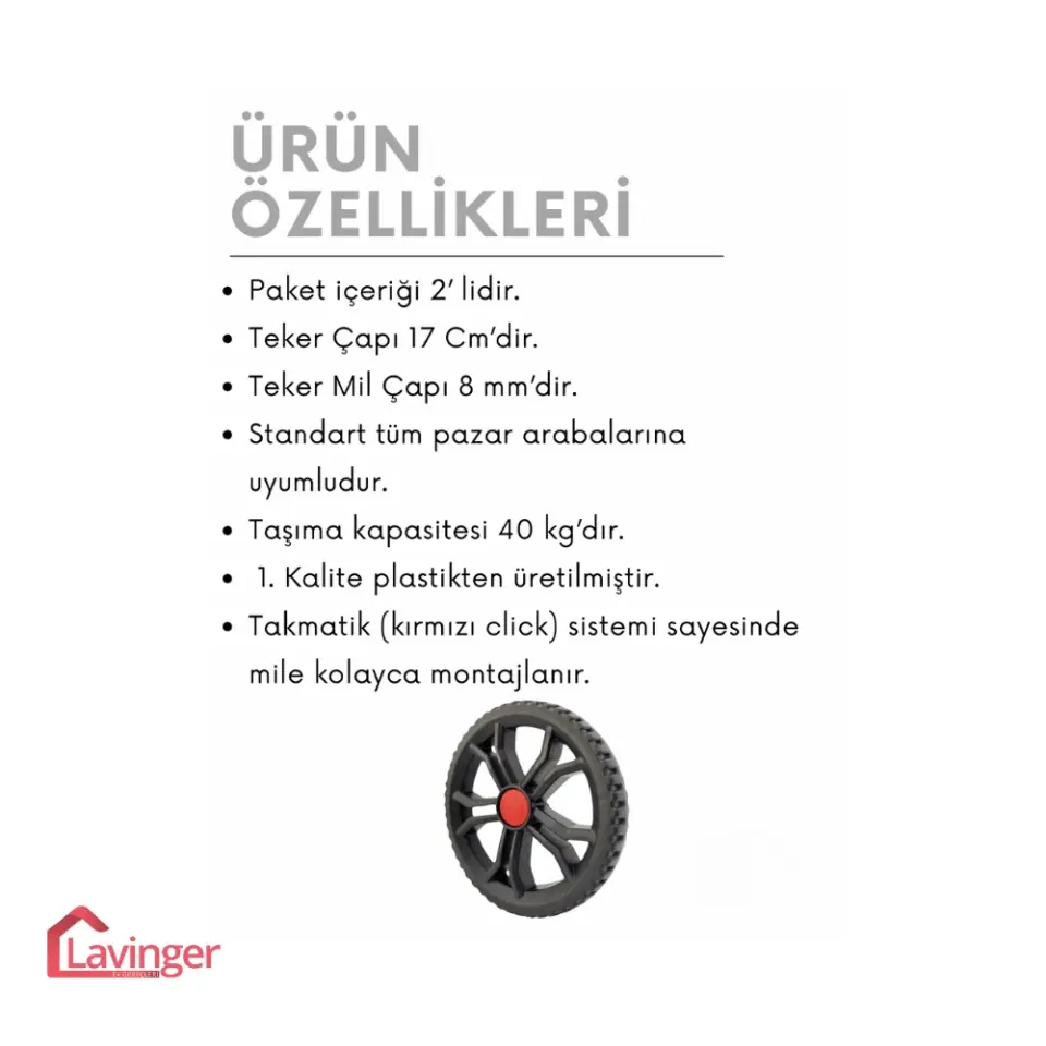 Pazar Arabası Yedek Tekeri Takmatik Büyük 17 cm. (2’li)
