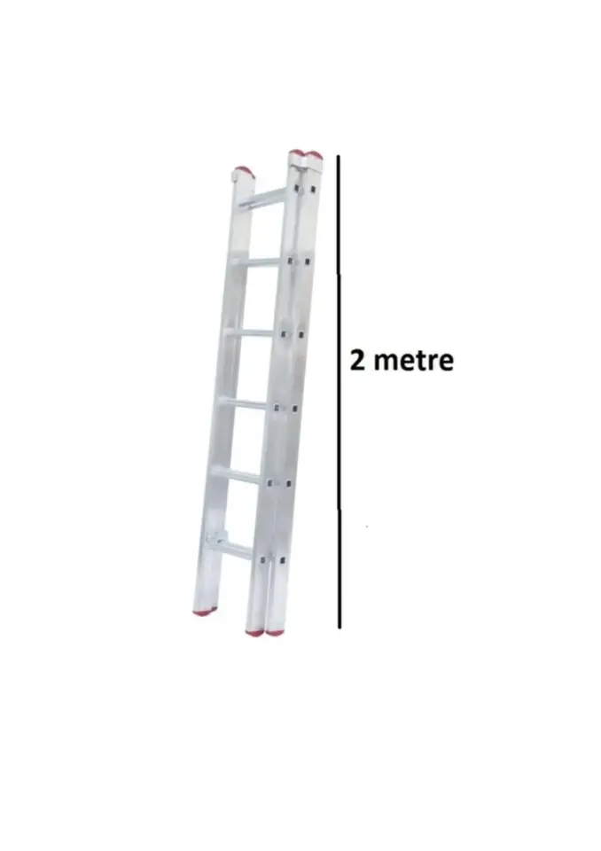 İki Parçalı 6 Basamaklı Sürgülü 2x2=4 Metre Alüminyum Merdiven
