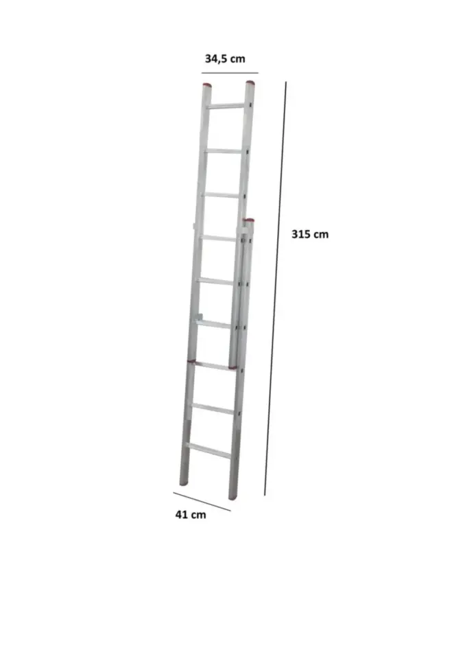 İki Parçalı 6 Basamaklı Sürgülü 2x2=4 Metre Alüminyum Merdiven