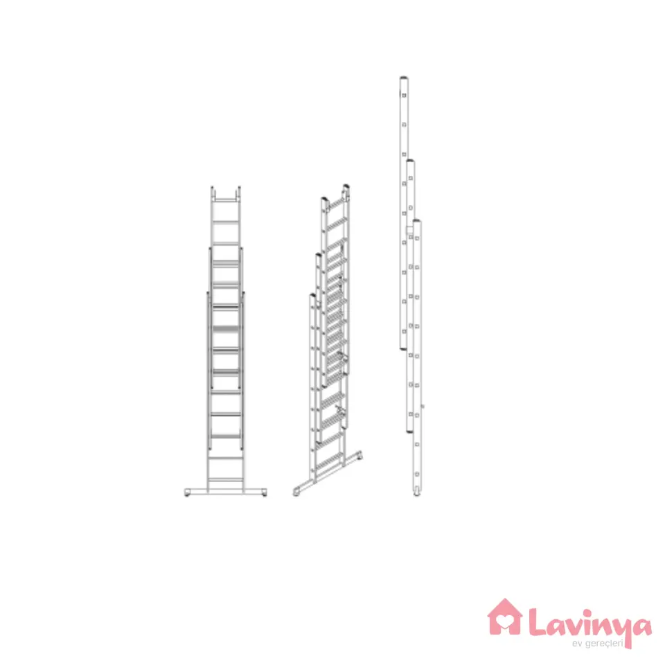 Üç Parçalı 6 Basamaklı Sürgülü 3x2=6 Metre Alüminyum Merdiven