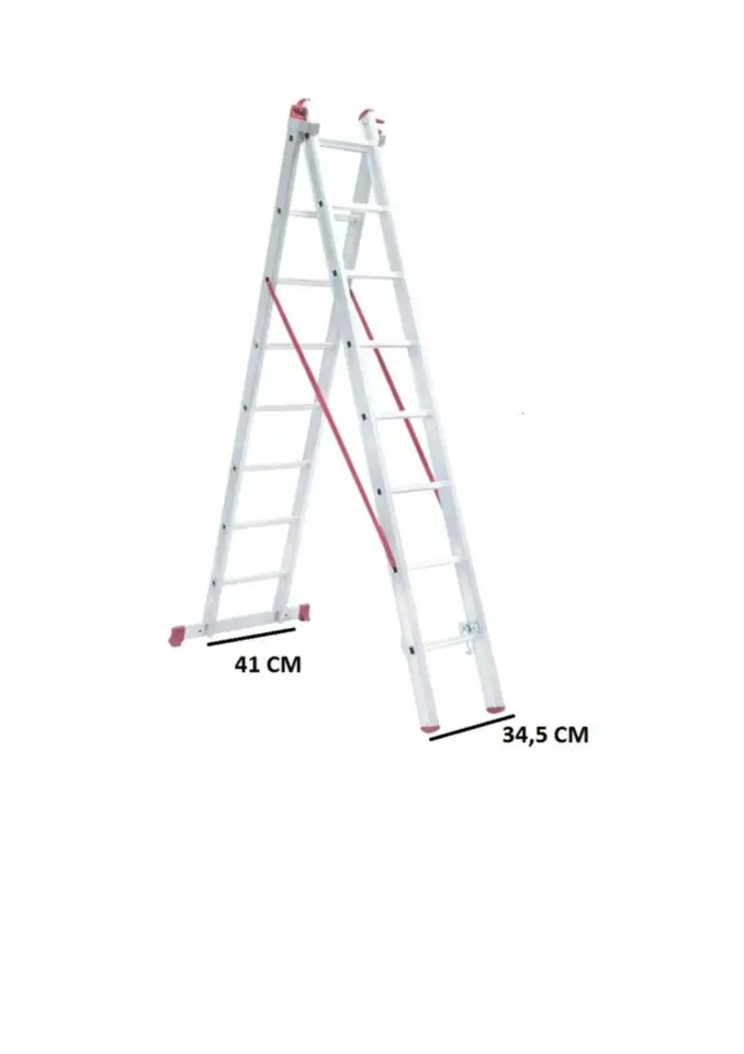 A Tipi İki Parçalı 8 Basamaklı Sürgülü 2x2.5=5 Metre Alüminyum Merdiven