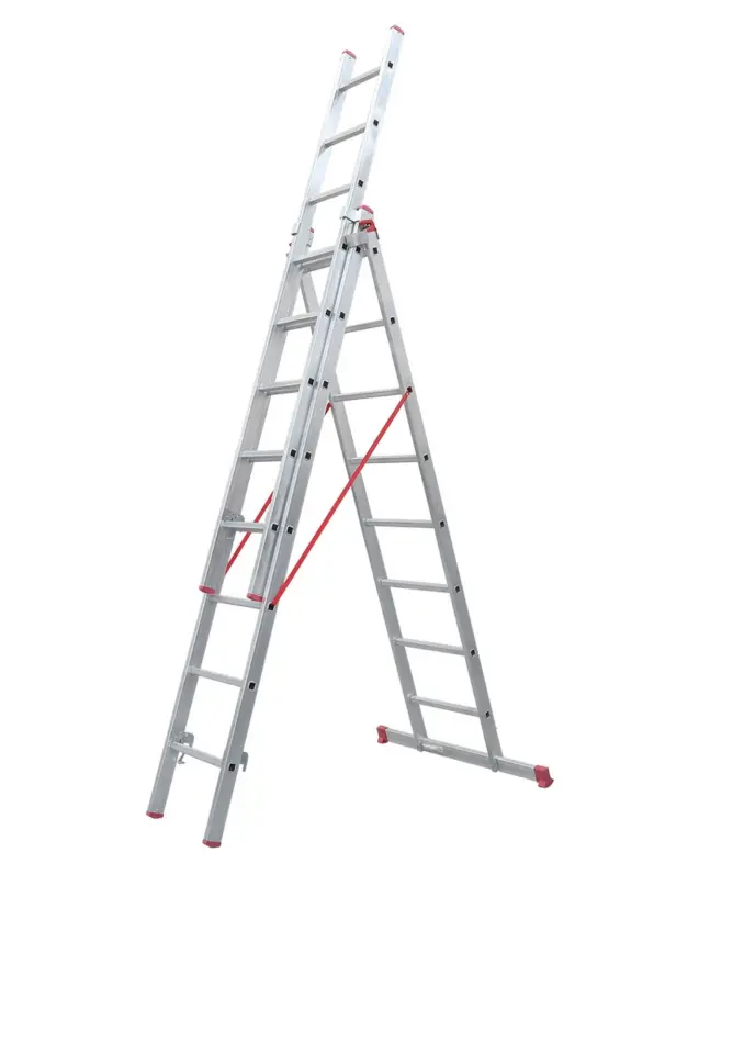 A Tipi Üç Parçalı 8 Basamaklı Sürgülü 3x2.5=7.5 Metre Alüminyum Merdiven