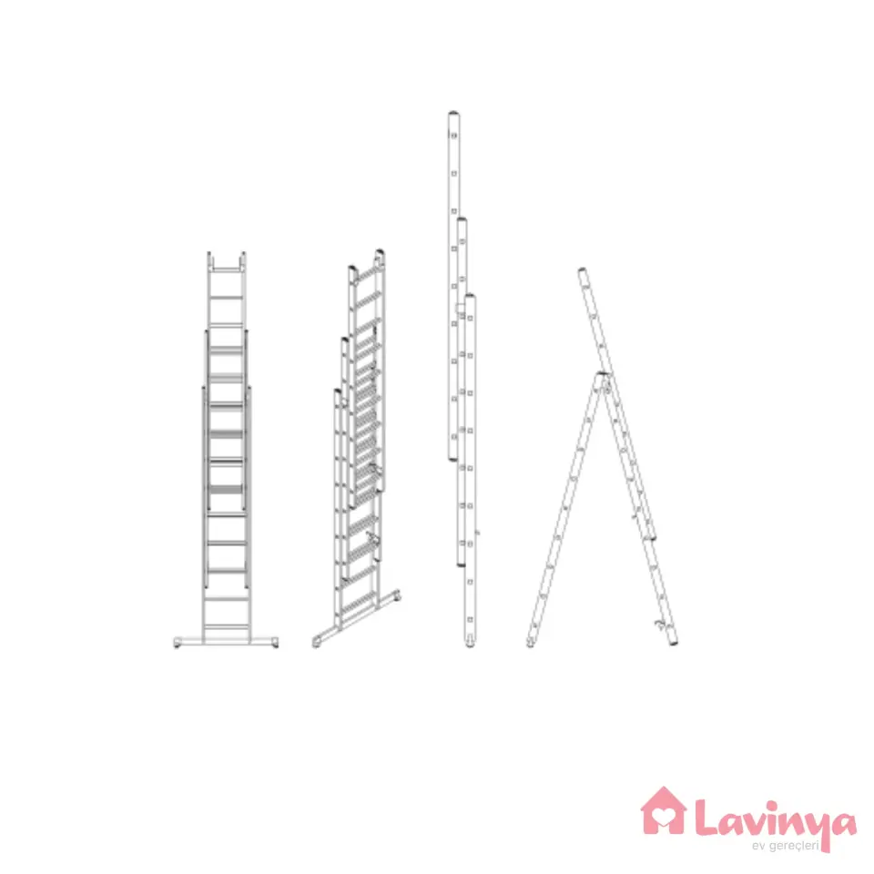 A Tipi Üç Parçalı 10 Basamaklı Sürgülü 3x3=9 Metre Alüminyum Merdiven