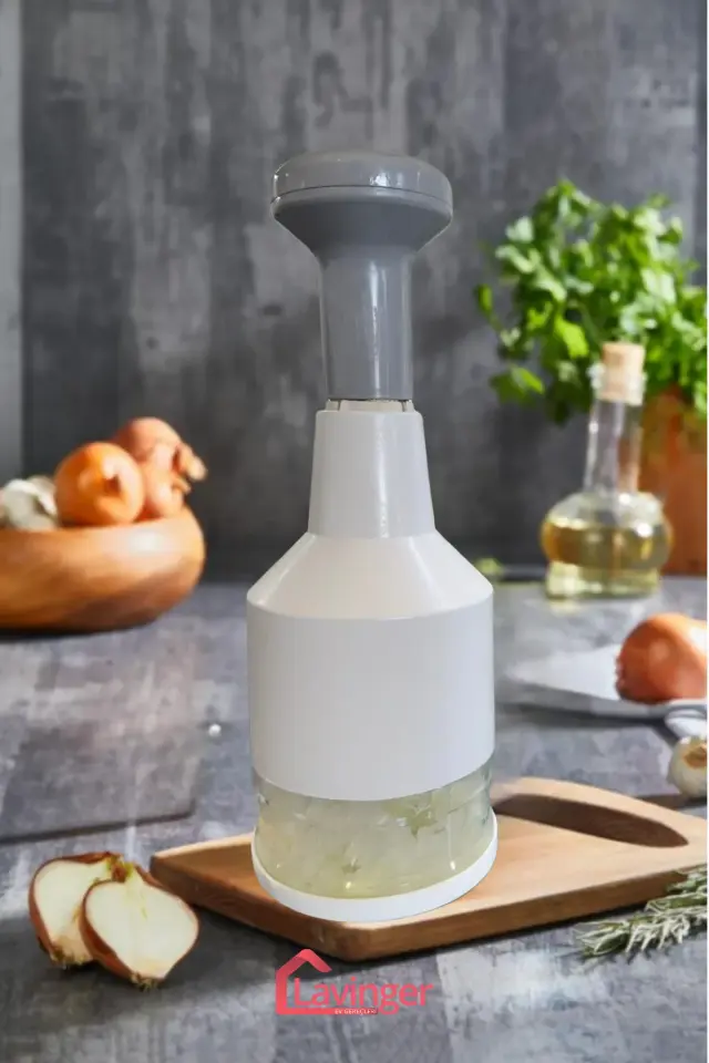 Doğrayıcı Paslanmaz Çelik Bıçaklı Üstten Basmalı El Rondosu Blender Soğan Sebze Doğrayıcı