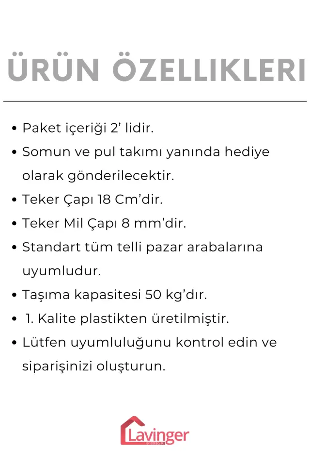 2 Adet 18 cm Metal Gövde Pazar Arabası Tekerleği Süper Sağlam Araba Tekeri Somun&Pul Hediyeli