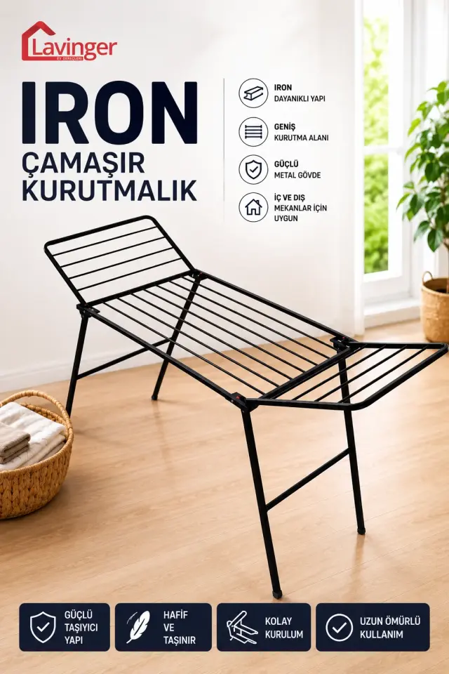 İRON Kalın Borulu Zırhlı Ekstra Sağlam Çamaşır Kurutmalığı Plus