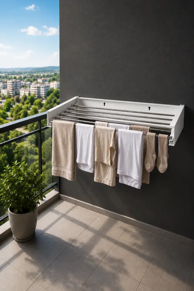 AKORDİYON Çamaşır Kurutma Askısı Alüminyum Katlanır 6 Borulu Duvara Monte Balkon Banyo Askılık Duvar Tipi Yer Tasarruflu Çamaşırlık 80 CM Beyaz