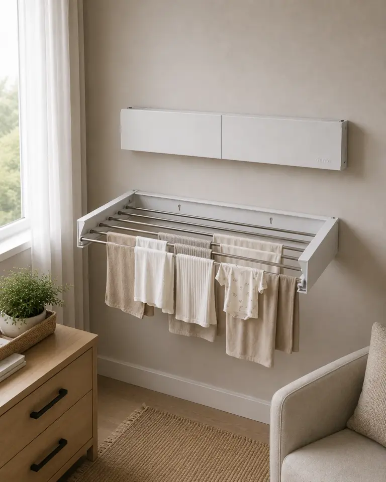 AKORDİYON Çamaşır Kurutma Askısı Alüminyum Katlanır 6 Borulu Duvara Monte Balkon Banyo Askılık Duvar Tipi Yer Tasarruflu Çamaşırlık 80 CM Beyaz