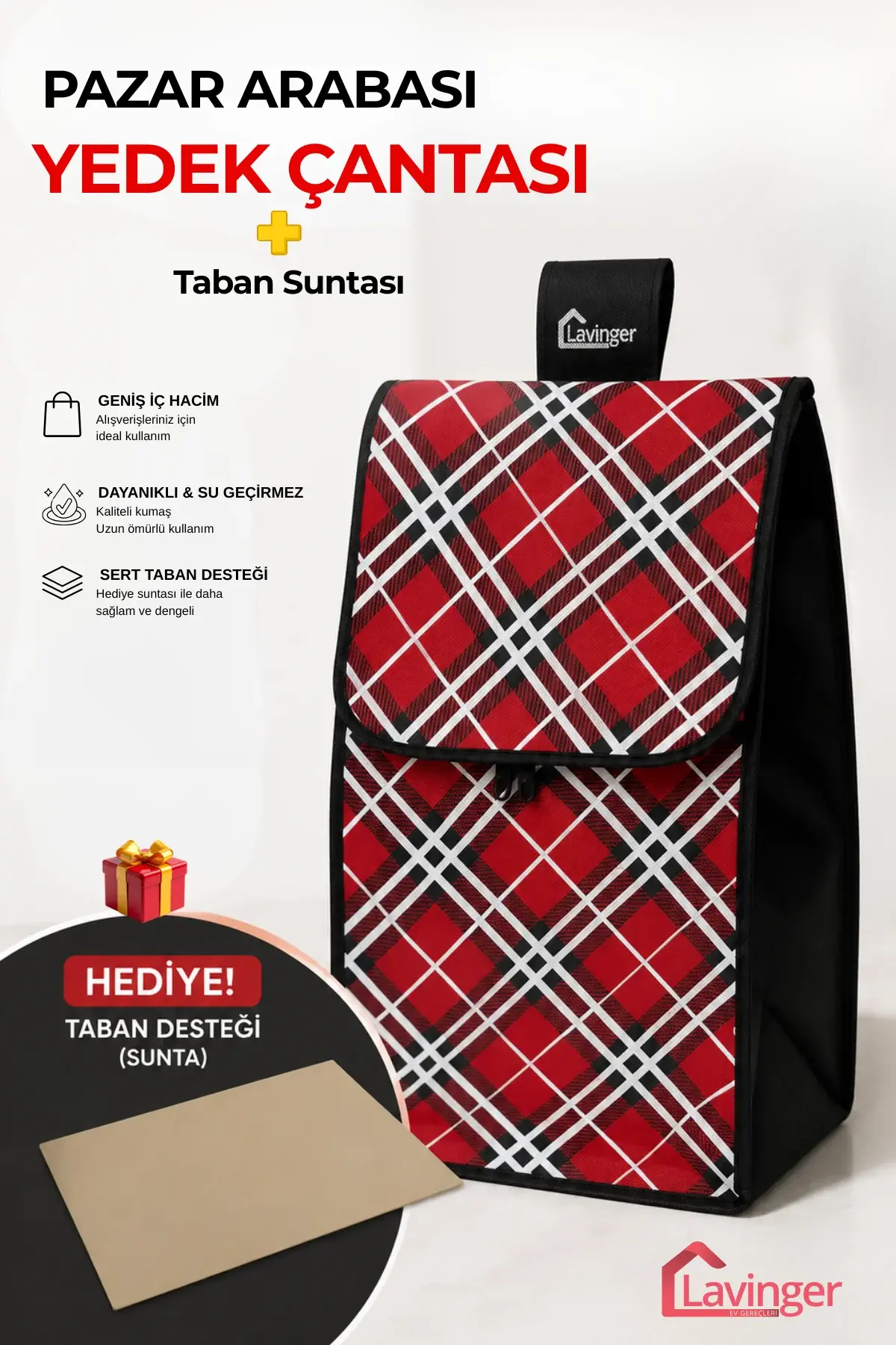 Pazar Arabası Yedek Çantası Taban Suntası Hediye ! Kırmızı