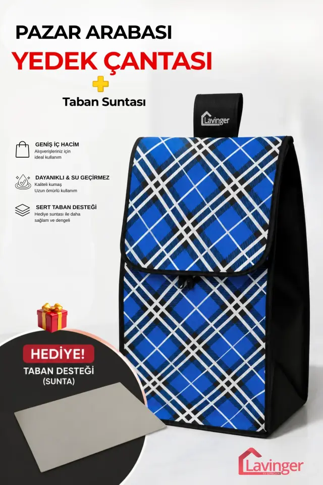 Pazar Arabası Yedek Çantası Taban Suntası Hediye ! Mavi