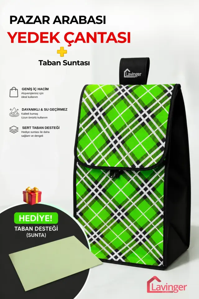 Pazar Arabası Yedek Çantası Taban Suntası Hediye ! Yeşil
