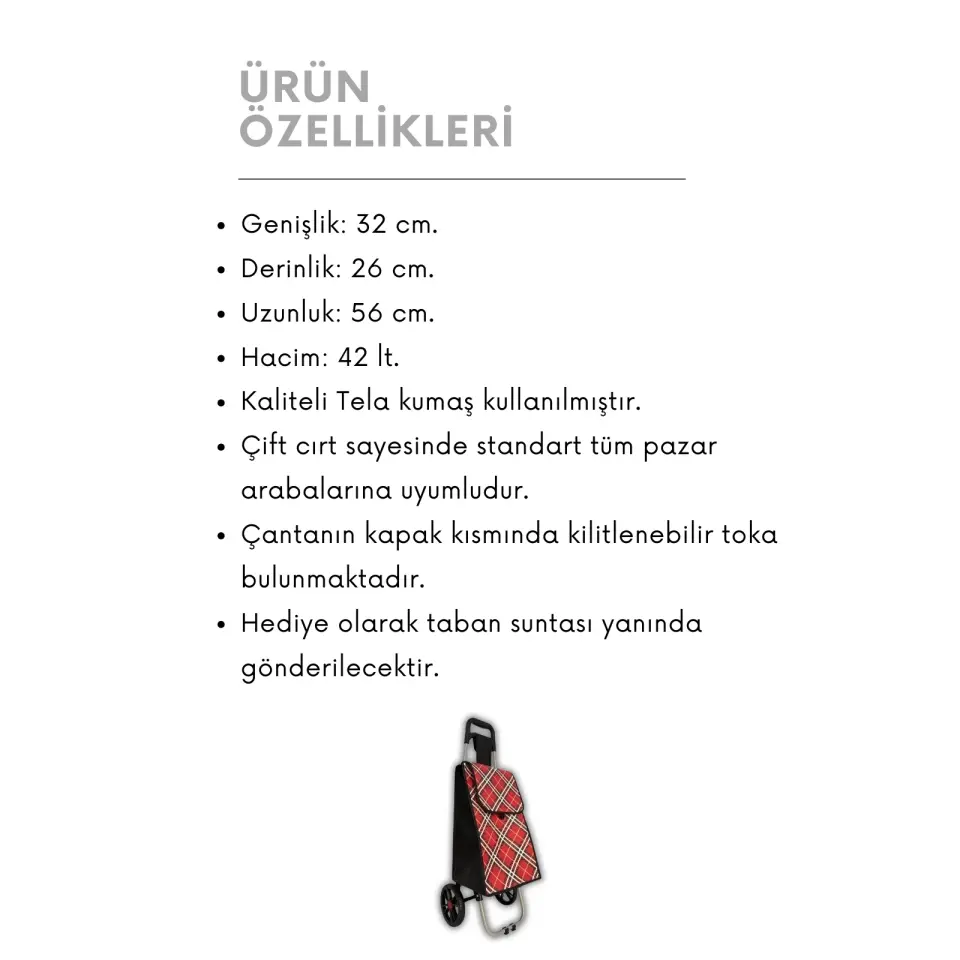 Pazar Arabası Yedek Çantası Taban Suntası Hediye ! Siyah