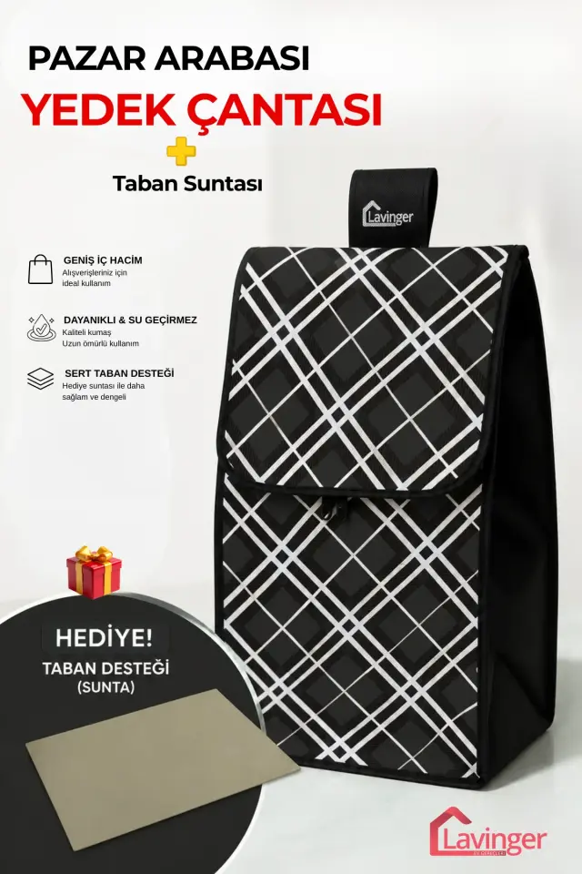 Pazar Arabası Yedek Çantası Taban Suntası Hediye ! Siyah