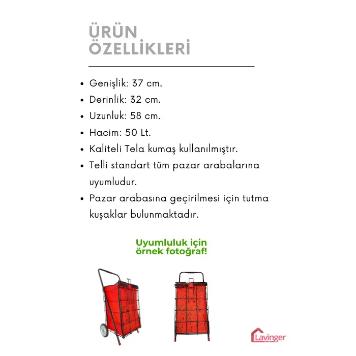 Pazar Arabası Yedek Çantası Telli Model İçin Kırmızı