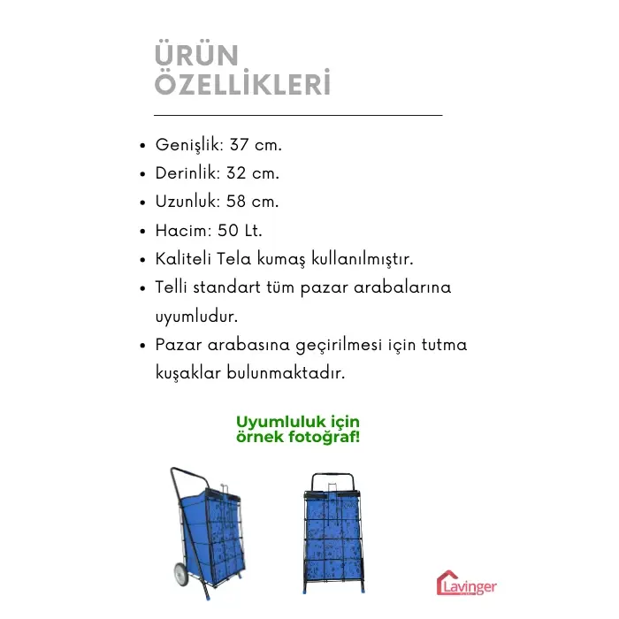 Pazar Arabası Yedek Çantası Telli Model İçin Lacivert