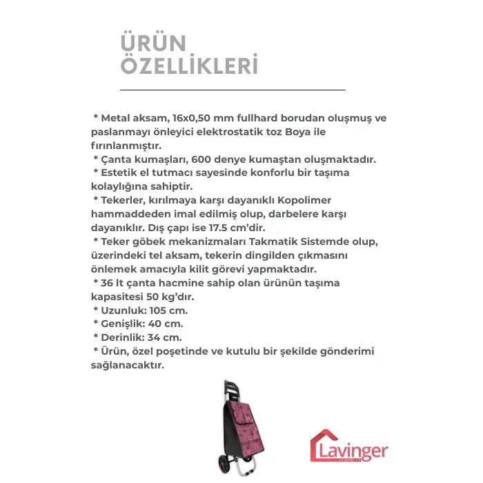 58A Pazar Arabası Plus Katlanabilir (Büyük Tekerlekli) Fuşya