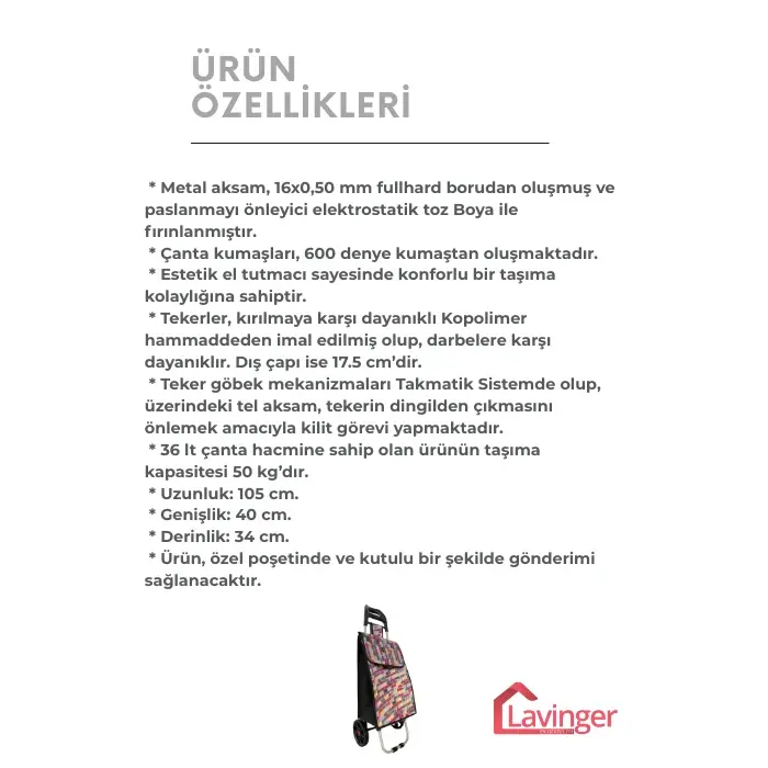 58A Pazar Arabası Plus Katlanabilir (Büyük Tekerlekli) Renkli
