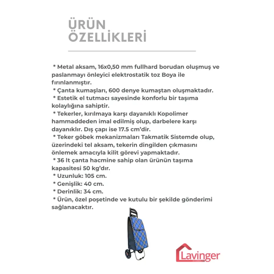 58A Pazar Arabası Plus Katlanabilir (Büyük Tekerlekli) Mavi