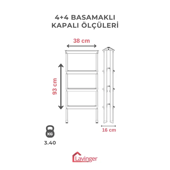 Lüks Alüminyum Çift Çıkışlı Merdiven 4+4