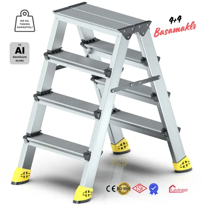 Lüks Alüminyum Çift Çıkışlı Merdiven 4+4
