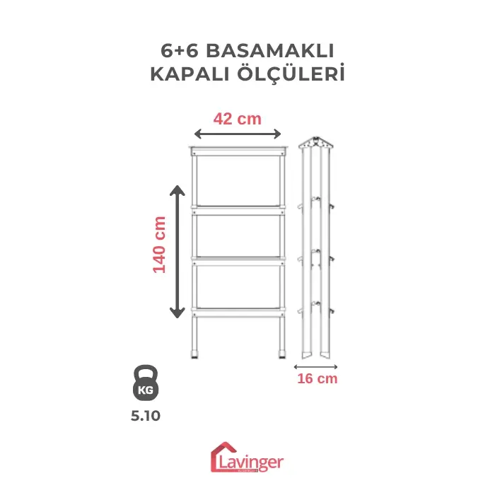 Lüks Alüminyum Çift Çıkışlı Merdiven 6+6