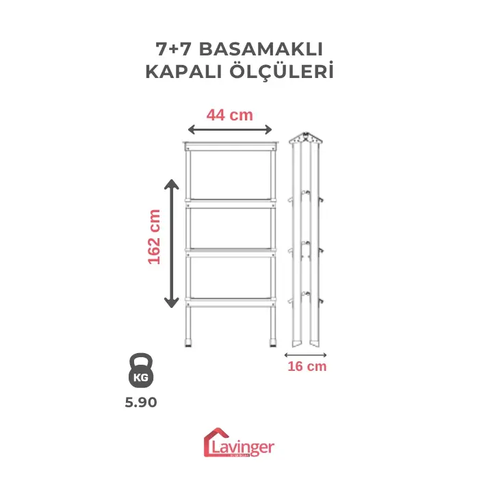 Lüks Alüminyum Çift Çıkışlı Merdiven 7+7