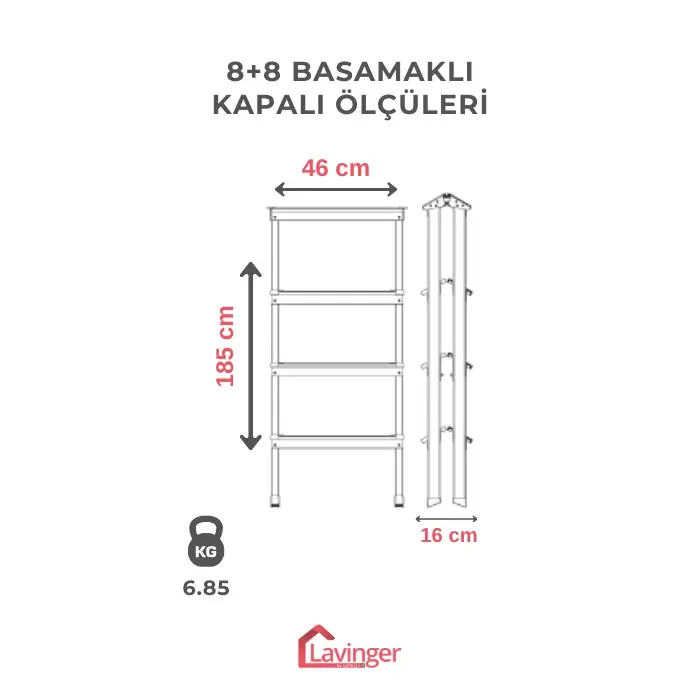 Lüks Alüminyum Çift Çıkışlı Merdiven 8+8