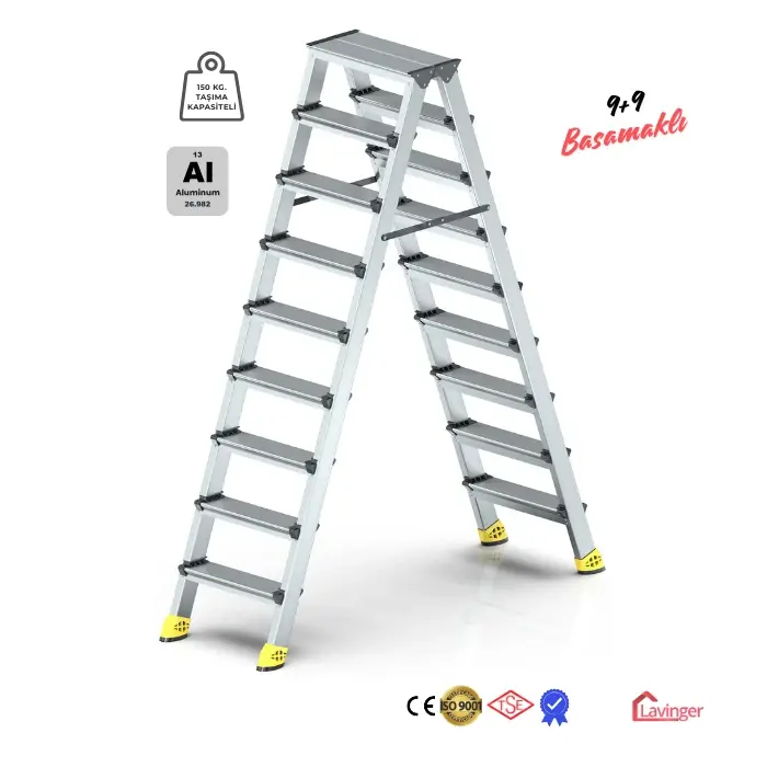 Lüks Alüminyum Çift Çıkışlı Merdiven 9+9