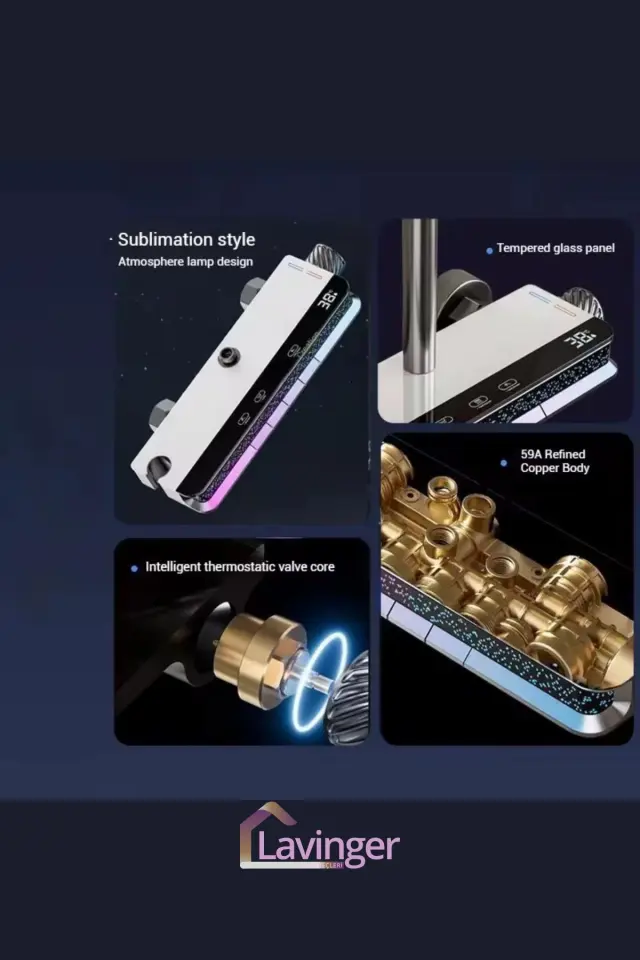 Akıllı LED Ekranlı Termostatik Duş Sistemi – 5 Fonksiyonlu Premium Tasarım - Robot Işıklı Beyaz