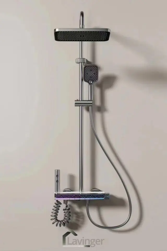 Akıllı LED Ekranlı Termostatik Duş Sistemi – 5 Fonksiyonlu Premium Tasarım - Robot Işıklı Beyaz