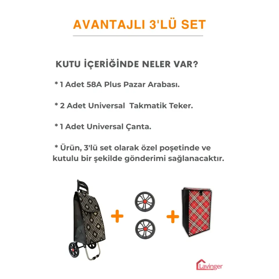 Pazar Arabası Plus Avantajlı 3' lü SET Pazar Arabası + Yedek Tekeri + Yedek Çantası. Siyah