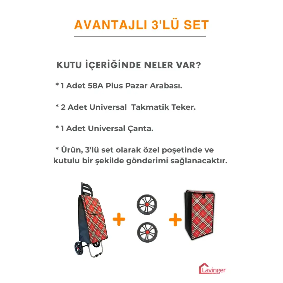 Pazar Arabası Plus Avantajlı 3' lü SET Pazar Arabası + Yedek Tekeri + Yedek Çantası. Kırmızı