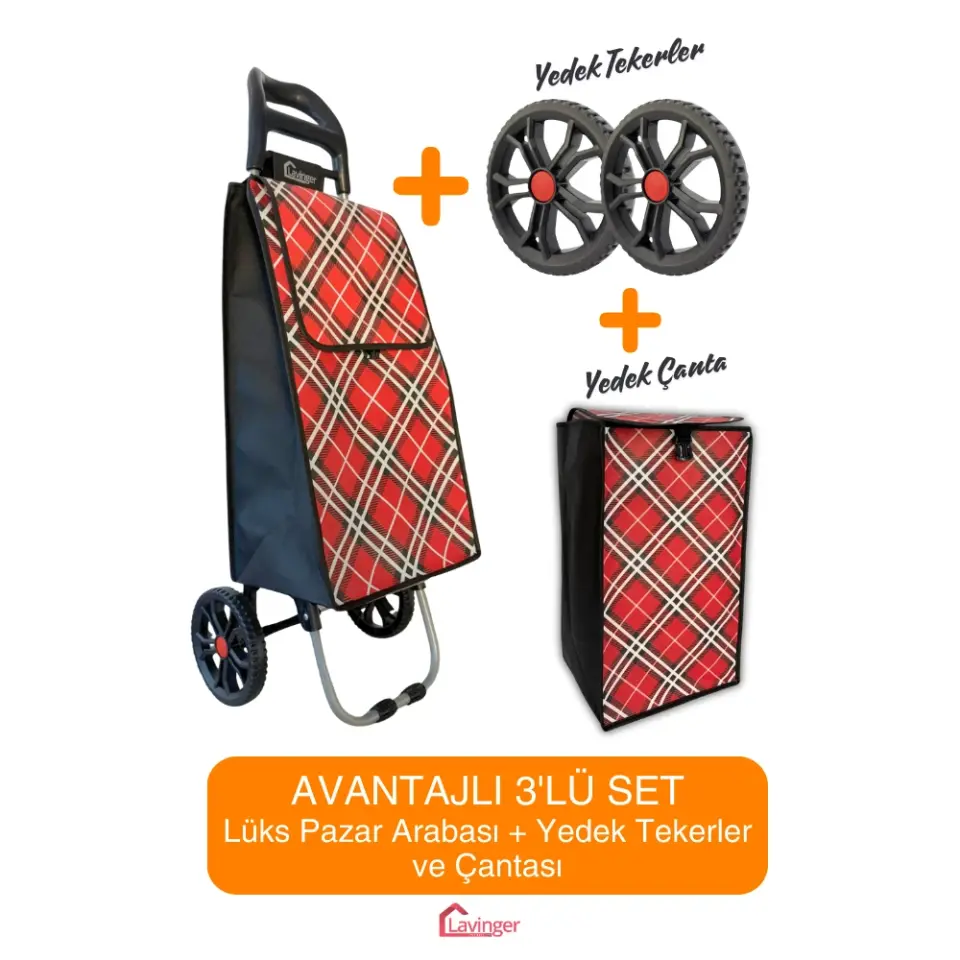 Pazar Arabası Plus Avantajlı 3' lü SET Pazar Arabası + Yedek Tekeri + Yedek Çantası. Kırmızı
