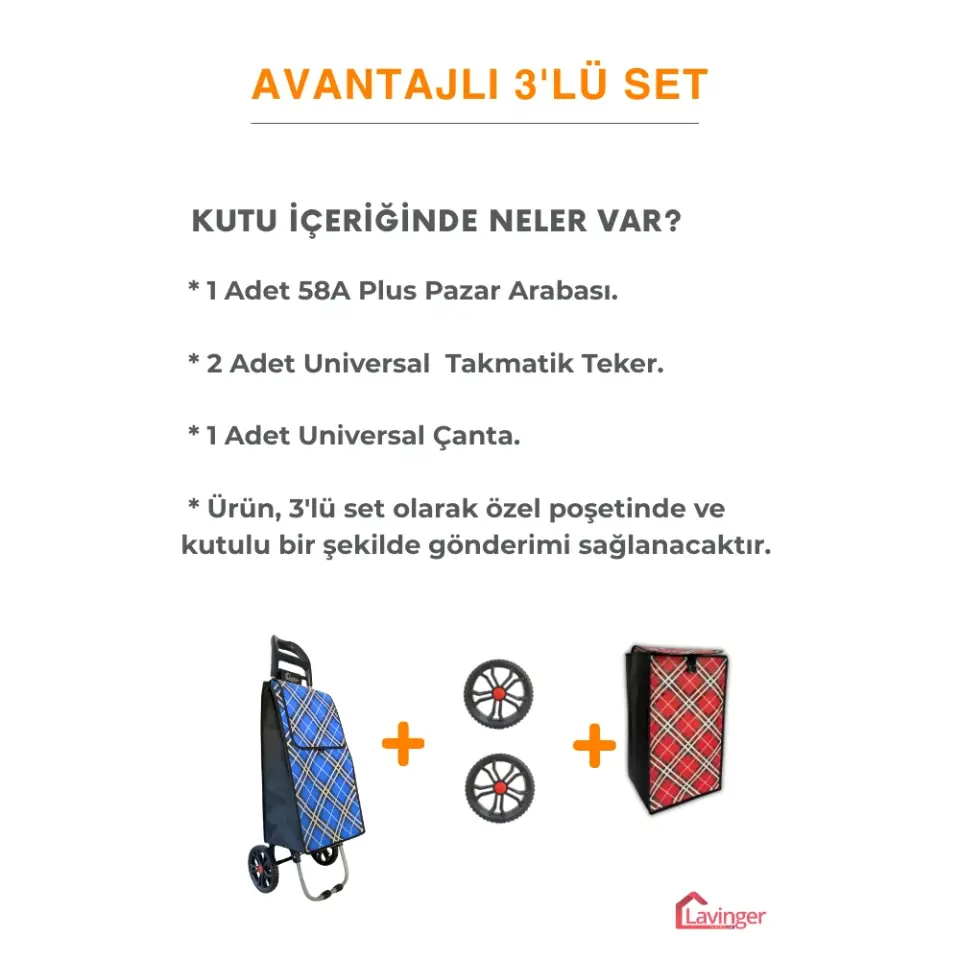 Pazar Arabası Plus Avantajlı 3' lü SET Pazar Arabası + Yedek Tekeri + Yedek Çantası. Mavi