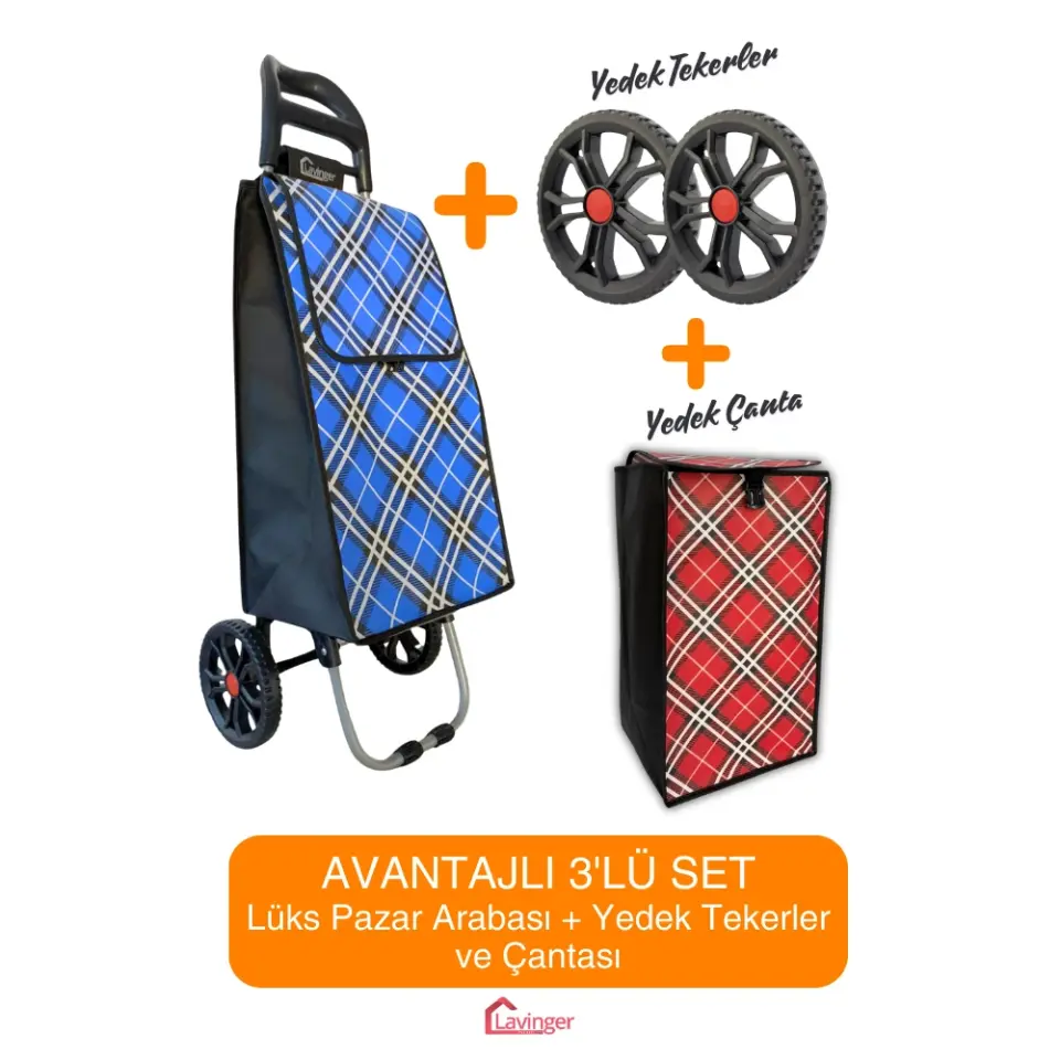 Pazar Arabası Plus Avantajlı 3' lü SET Pazar Arabası + Yedek Tekeri + Yedek Çantası. Mavi