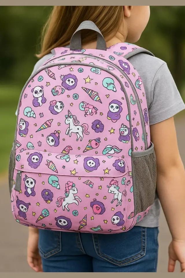 Okul Çanta 3' Lü Set Kalemlik+Beslenme+Okul Çantası Unicorn Pembe