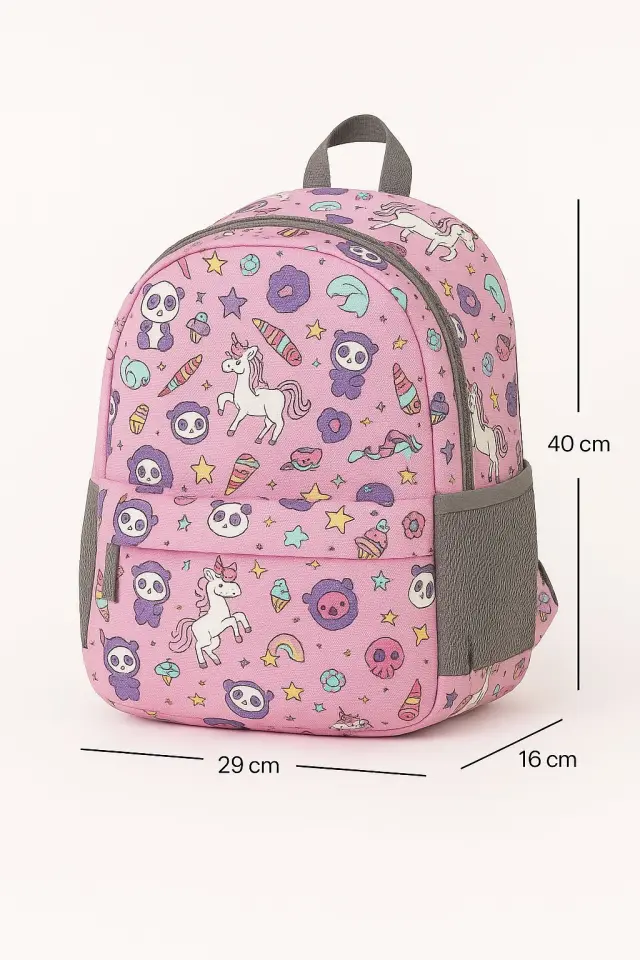 Okul Çanta 3' Lü Set Kalemlik+Beslenme+Okul Çantası Unicorn Pembe