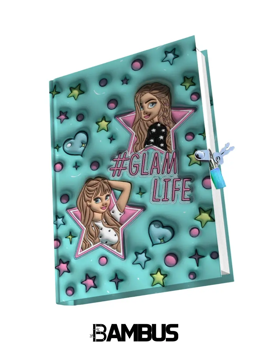Kilitli Hatıra Günlük Anı Defteri 3 Boyutlu Baskılı Sert Karton Kapak Glam Life