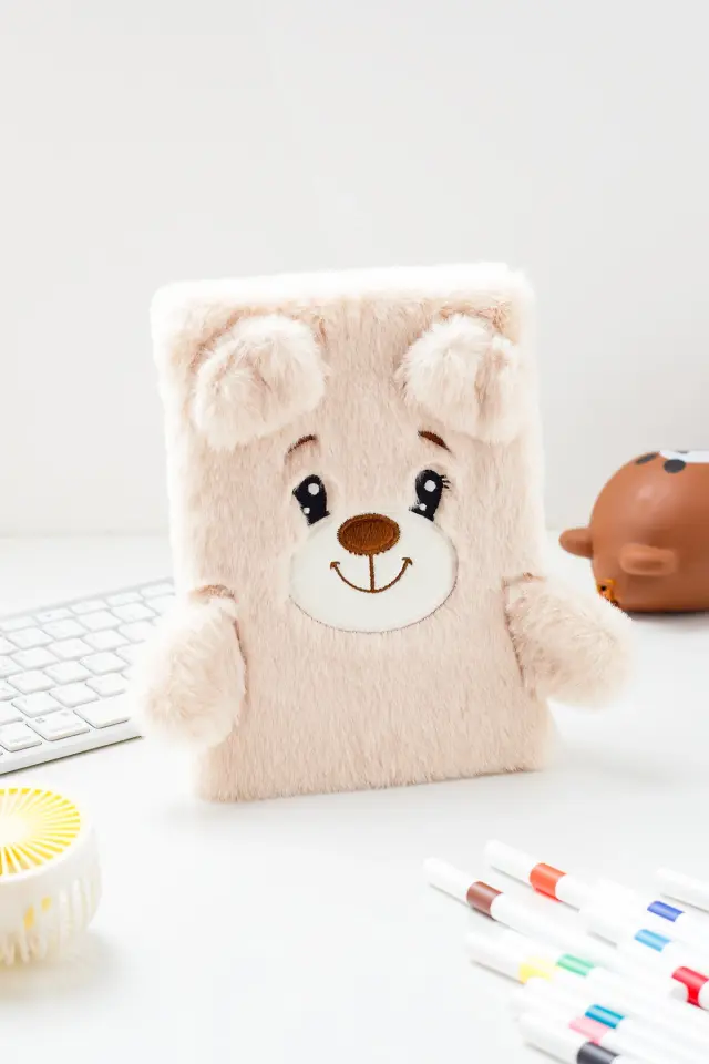 Peluş Hatıra Günlük Anı Defteri Krop Notebook Seri Bej Dog