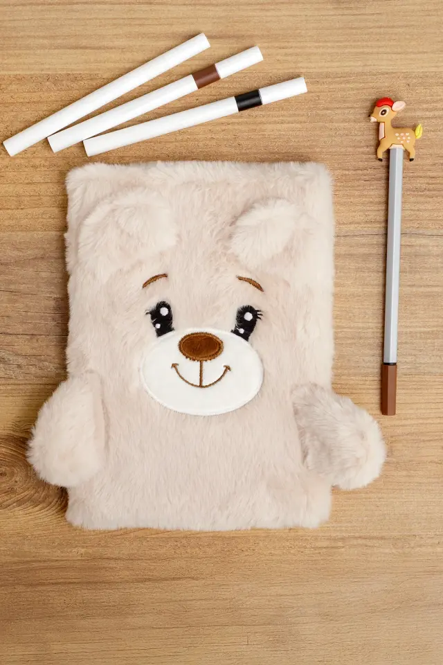 Peluş Hatıra Günlük Anı Defteri Krop Notebook Seri Bej Dog