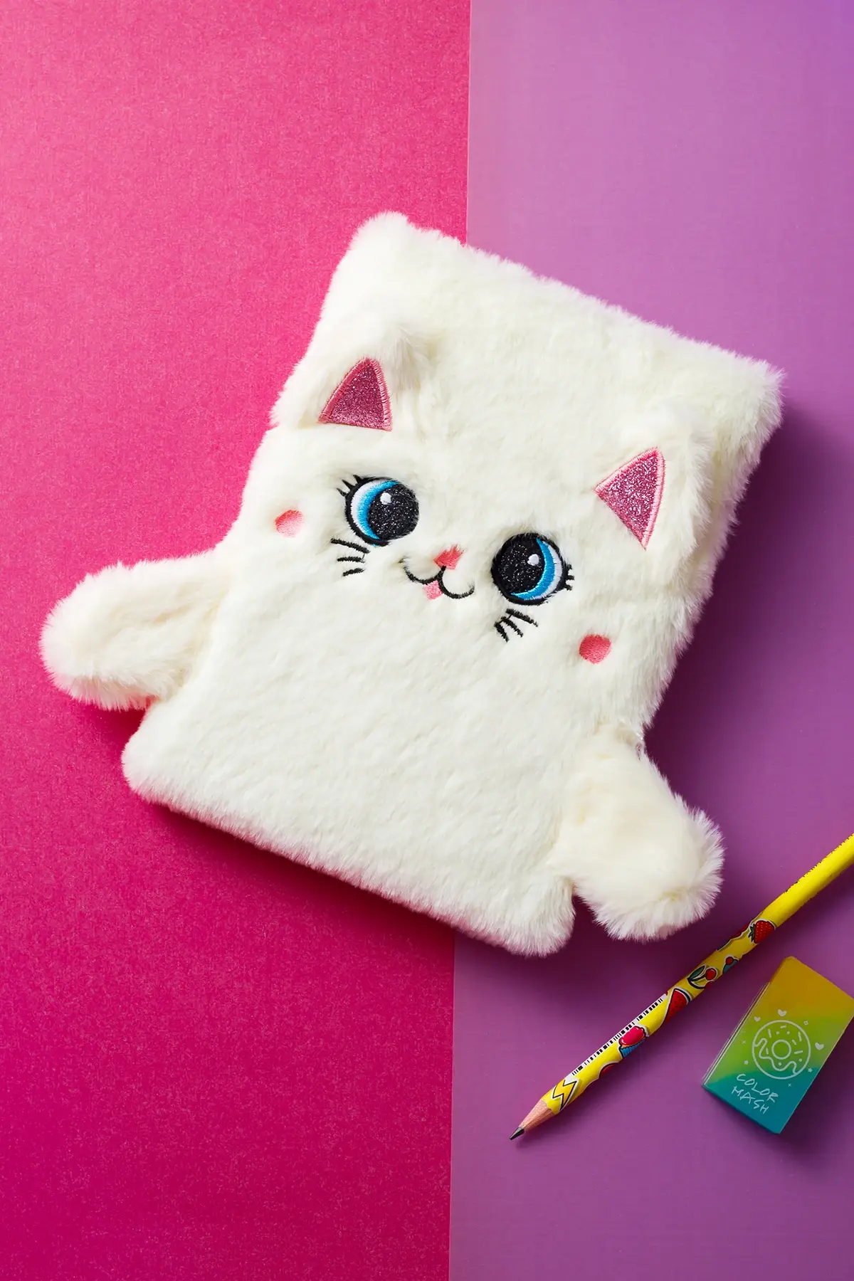 Peluş Hatıra Günlük Anı Defteri Krop Notebook Seri Beyaz Kedi