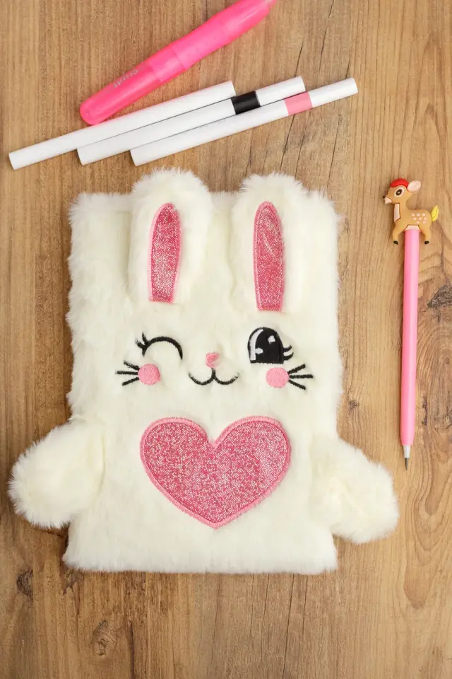 Peluş Hatıra Günlük Anı Defteri Krop Notebook Seri Kalpli Kedi