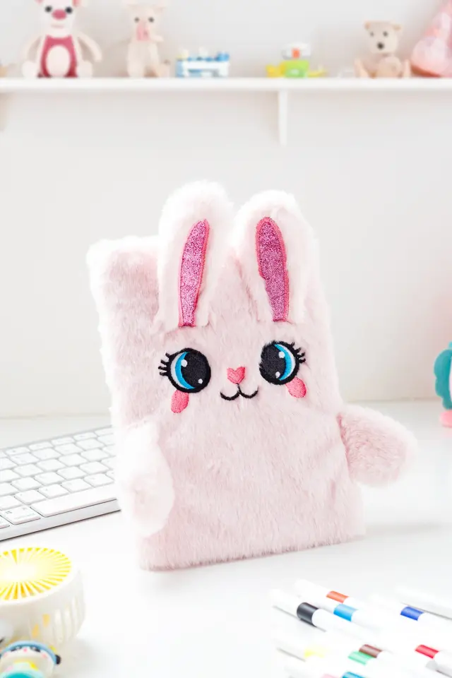 Peluş Hatıra Günlük Anı Defteri Krop Notebook Seri Pembe Kedi