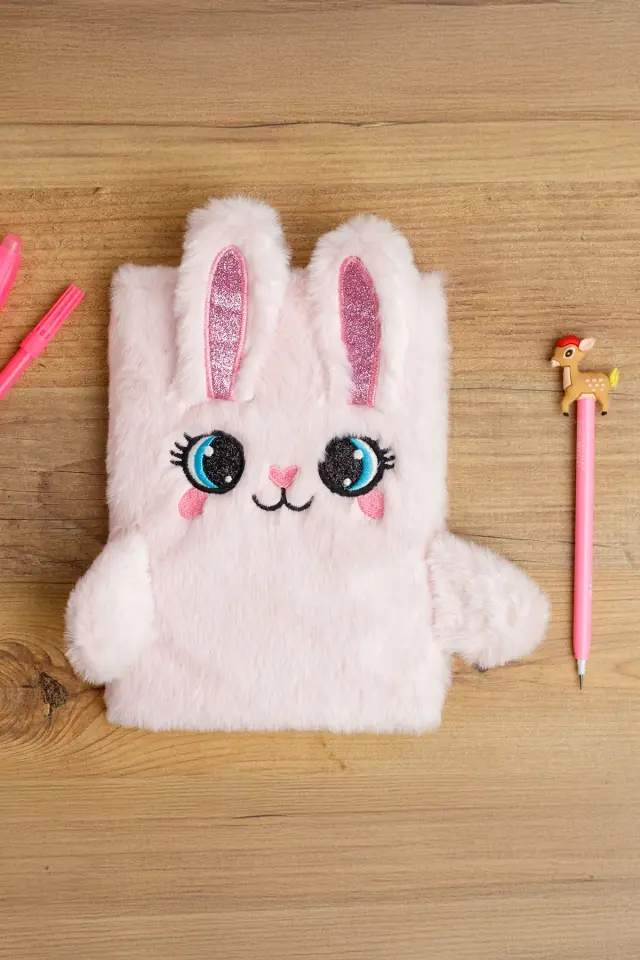 Peluş Hatıra Günlük Anı Defteri Krop Notebook Seri Pembe Kedi