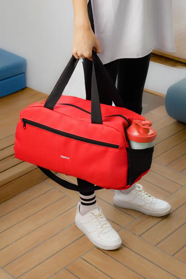 İki Bölmeli El ve Omuzda Taşınılabilir Günlük Seyahat Gym Fitness ve Spor Çantası Kırmızı