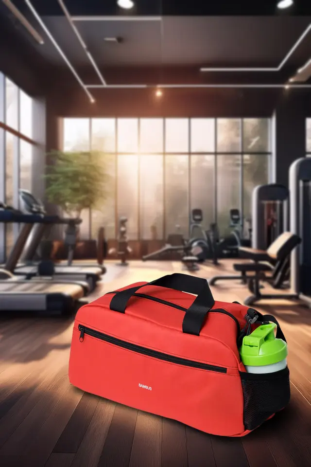 İki Bölmeli El ve Omuzda Taşınılabilir Günlük Seyahat Gym Fitness ve Spor Çantası Kırmızı