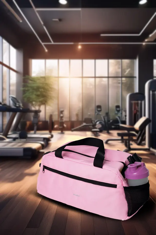 İki Bölmeli El ve Omuzda Taşınılabilir Günlük Seyahat Gym Fitness ve Spor Çantası Pembe