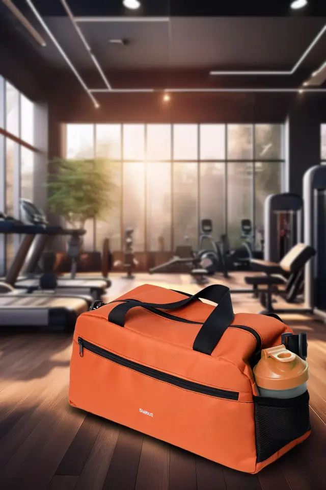 İki Bölmeli El ve Omuzda Taşınılabilir Günlük Seyahat Gym Fitness ve Spor Çantası Turuncu