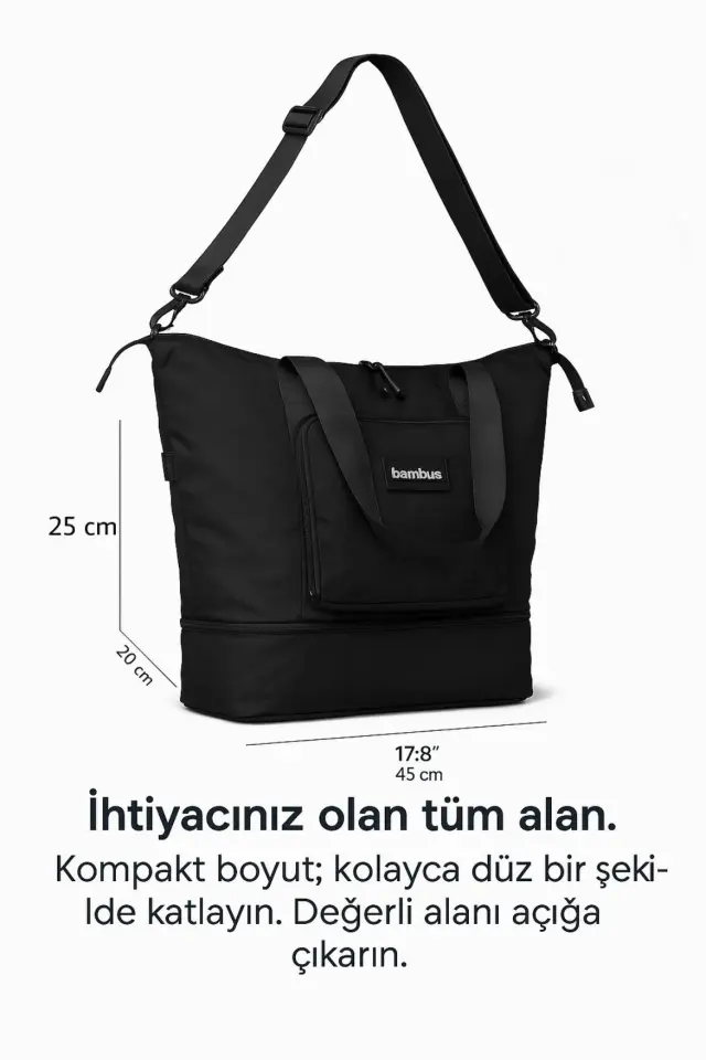Cüzdan Çanta Genişleyebilen Ve Küçülebilen Körüklü Günlük-Seyahat-Gezi-Omuz Çantası Siyah