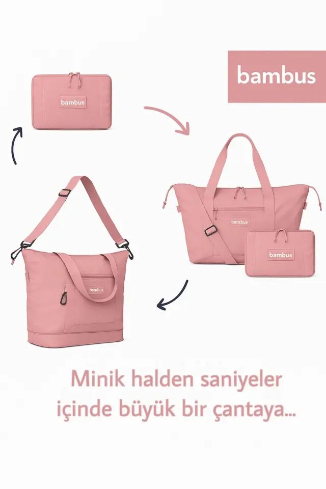Cüzdan Çanta Genişleyebilen Ve Küçülebilen Körüklü Günlük-Seyahat-Gezi-Omuz Çantası Pudra Pembesi